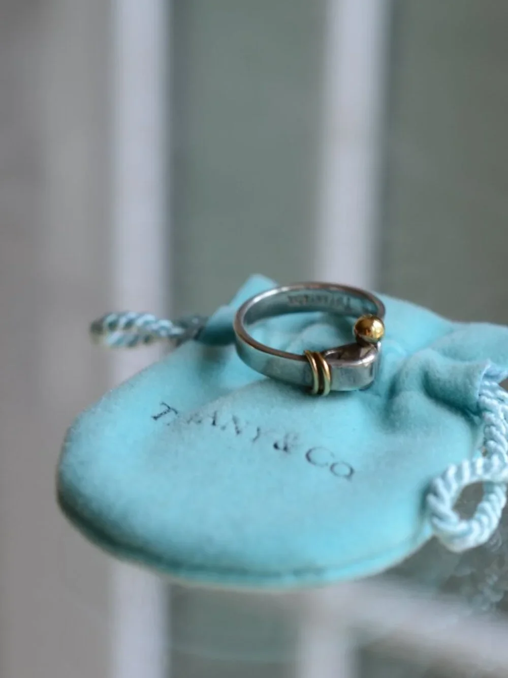 Tiffany & Co Hook & Eye ring size 6 925 Sterling silver 18K gold